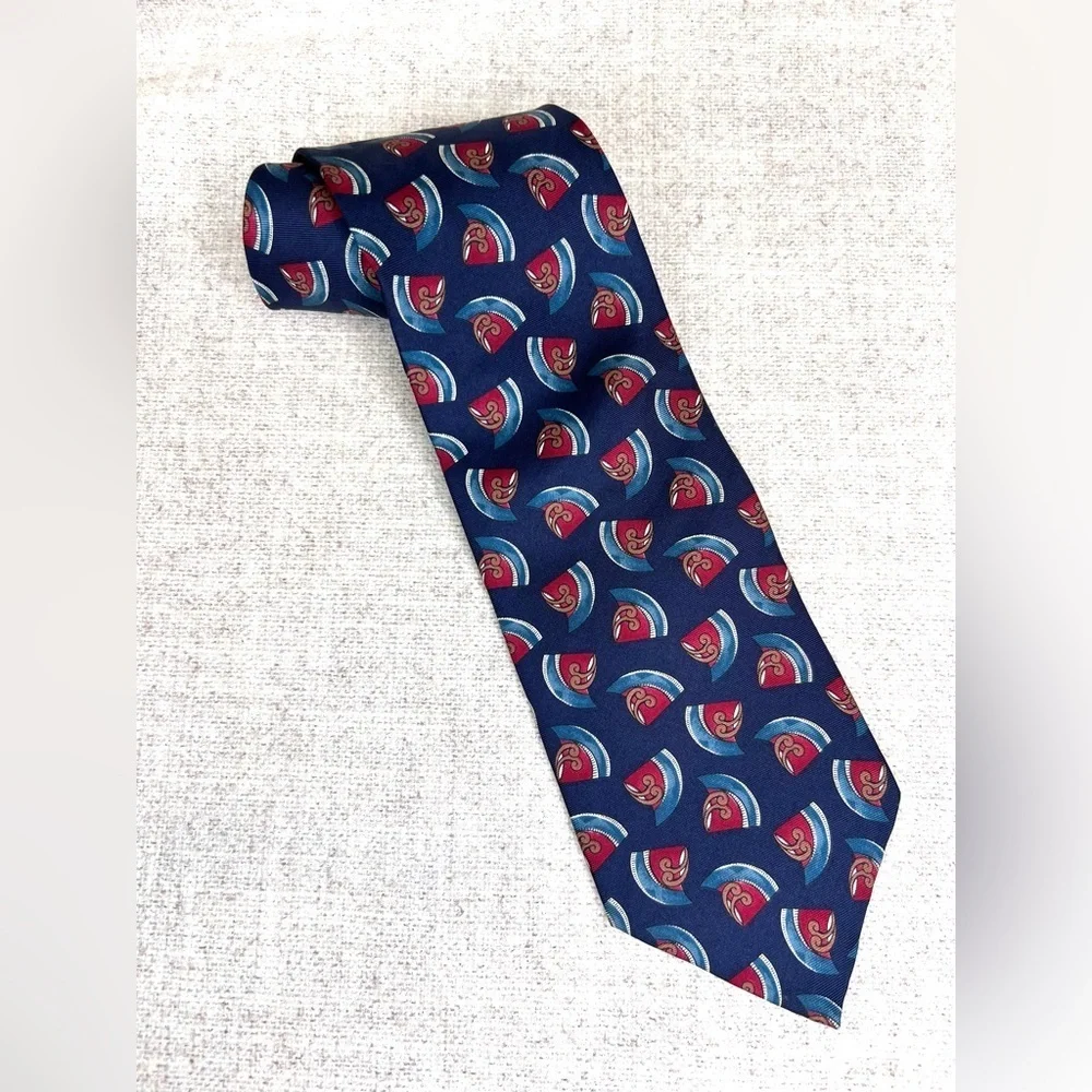 Christian Dior Monsieur tie, abstract print, navy blue red, silk made in the USA